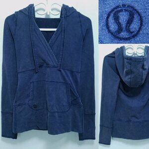Lululemon Sweater 6 Small Navy Blue Woman's Pocket Hoodie Surplice Front